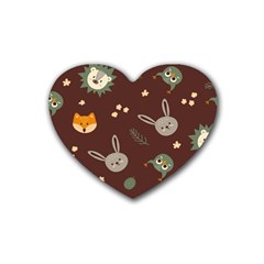 Rabbits, Owls And Cute Little Porcupines  Rubber Coaster (heart) by ConteMonfrey