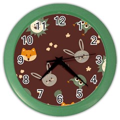 Rabbits, Owls And Cute Little Porcupines  Color Wall Clock by ConteMonfrey