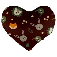 Rabbits, Owls And Cute Little Porcupines  Large 19  Premium Flano Heart Shape Cushions by ConteMonfrey