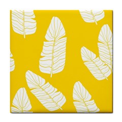 Yellow Banana Leaves Tile Coaster by ConteMonfrey