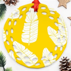 Yellow Banana Leaves Round Filigree Ornament (two Sides)