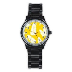 Yellow Banana Leaves Stainless Steel Round Watch by ConteMonfrey