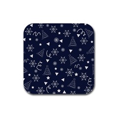 Illustration Christmas Tree Christmas Snow Rubber Square Coaster (4 Pack) by danenraven