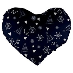 Illustration Christmas Tree Christmas Snow Large 19  Premium Flano Heart Shape Cushions by danenraven