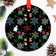 Illustration Xmas Christmas Thanks Giving Pattern Ornament (round) by danenraven