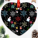 Illustration Xmas Christmas Thanks Giving Pattern Ornament (Heart) Front