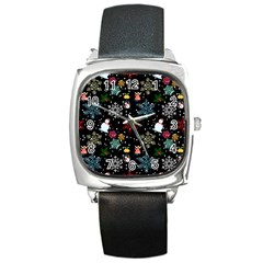 Illustration Xmas Christmas Thanks Giving Pattern Square Metal Watch by danenraven