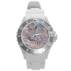 Window Pattern Winter Frost Round Plastic Sport Watch (l) by danenraven