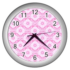 Illustration Background Pink Flower Abstract Pattern Wall Clock (silver) by danenraven