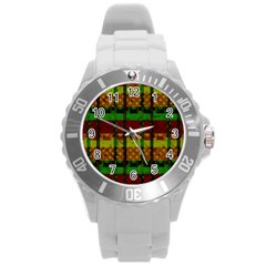 Illustration Background Pattern Texture Design Round Plastic Sport Watch (l) by danenraven