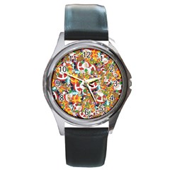 Background Christmas Santa Claus Round Metal Watch by danenraven