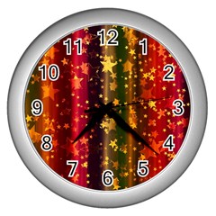 Illustration Background Christma Xmas Star Stars Pattern Wallpaper Wall Clock (silver) by danenraven