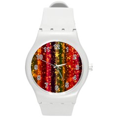 Illustration Background Christma Xmas Star Stars Pattern Wallpaper Round Plastic Sport Watch (m) by danenraven