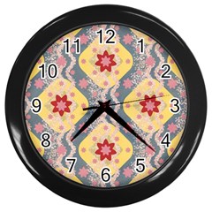 Background Flower Abstract Pattern Wall Clock (black) by danenraven