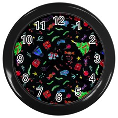 Happy New Year Christmas Xmast Background Wall Clock (black) by danenraven