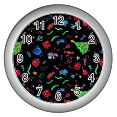 Happy New Year Christmas Xmast Background Wall Clock (silver) by danenraven