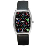 Happy New Year Christmas Xmast Background Barrel Style Metal Watch Front