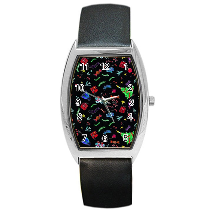 Happy New Year Christmas Xmast Background Barrel Style Metal Watch