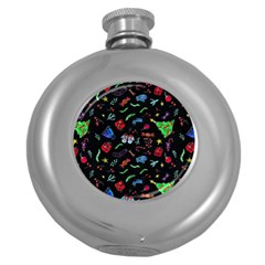 Happy New Year Christmas Xmast Background Round Hip Flask (5 Oz) by danenraven