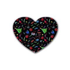 Happy New Year Christmas Xmast Background Rubber Heart Coaster (4 Pack) by danenraven