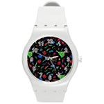 Happy New Year Christmas Xmast Background Round Plastic Sport Watch (M) Front