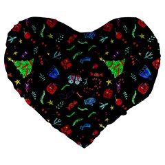 Happy New Year Christmas Xmast Background Large 19  Premium Flano Heart Shape Cushions by danenraven