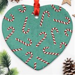 Christmas Candy Cane Background Heart Ornament (Two Sides) Back