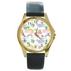 Dinosaurs Are Our Friends  Round Gold Metal Watch by ConteMonfrey