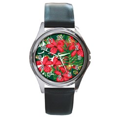 Tulips Design Round Metal Watch by designsbymallika