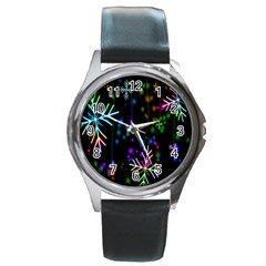 Snowflakes Lights Round Metal Watch