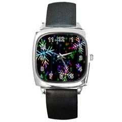 Snowflakes Lights Square Metal Watch