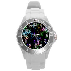 Snowflakes Lights Round Plastic Sport Watch (L)