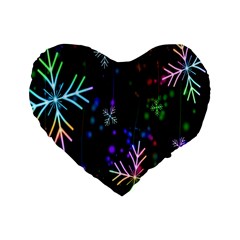 Snowflakes Lights Standard 16  Premium Flano Heart Shape Cushions