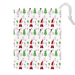 Santa Claus Snowman Christmas Drawstring Pouch (5xl) by artworkshop