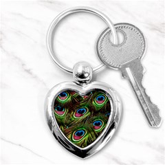 Peacock Feathers Color Plumage Key Chain (heart) by Celenk