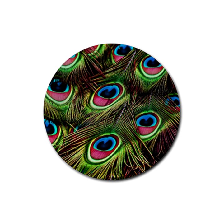 Peacock Feathers Color Plumage Rubber Coaster (Round)