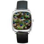 Peacock Feathers Color Plumage Square Metal Watch Front