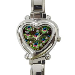 Peacock Feathers Color Plumage Heart Italian Charm Watch by Celenk