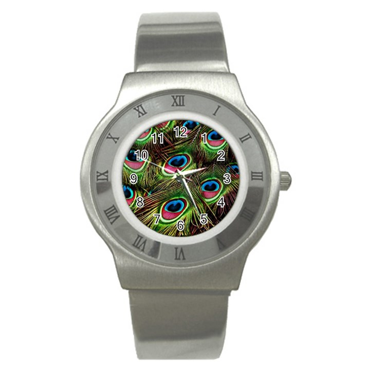 Peacock Feathers Color Plumage Stainless Steel Watch