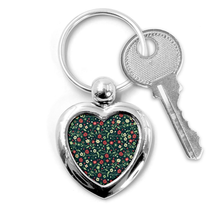 Flowering Branches Seamless Pattern Key Chain (Heart)