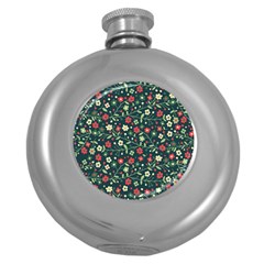 Flowering Branches Seamless Pattern Round Hip Flask (5 Oz) by Zezheshop