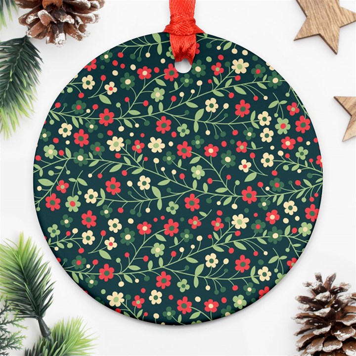 Flowering Branches Seamless Pattern Round Ornament (Two Sides)