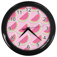 Pink Melon Wayermelon Pattern Food Fruit Melon Wall Clock (black) by Ravend