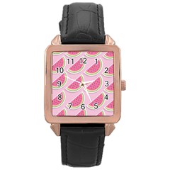 Pink Melon Wayermelon Pattern Food Fruit Melon Rose Gold Leather Watch  by Ravend