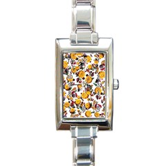 Pumpkin Fruit Flower Pattern Rectangle Italian Charm Watch by Ravend