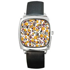 Pumpkin Fruit Flower Pattern Square Metal Watch by Ravend