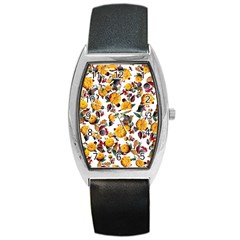 Pumpkin Fruit Flower Pattern Barrel Style Metal Watch by Ravend