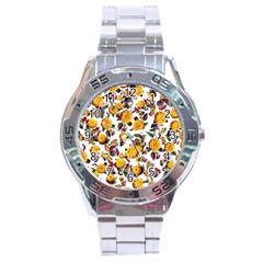 Pumpkin Fruit Flower Pattern Stainless Steel Analogue Watch by Ravend