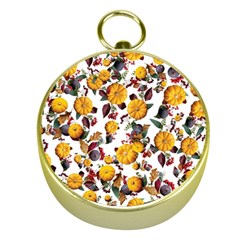 Pumpkin Fruit Flower Pattern Gold Compasses by Ravend