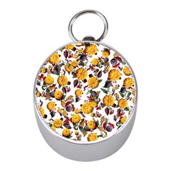 Pumpkin Fruit Flower Pattern Mini Silver Compasses by Ravend